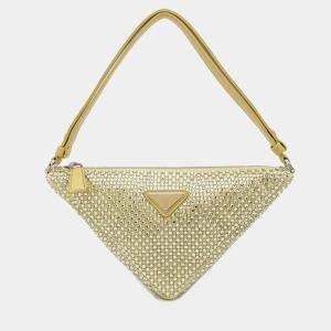 Prada Yellow Satin Leather Rhinestone Studded Triangle Handbag 