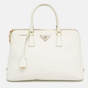 Prada White Saffiano Leather Large Promenade Satchel