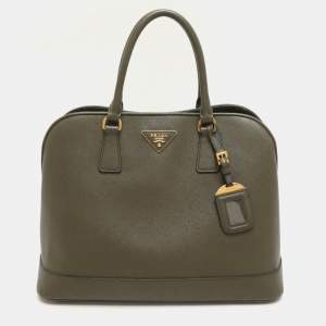 Prada Green Saffiano Lux Leather Dome Satchel