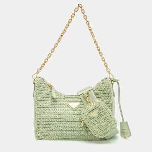 Prada Mint Green Raffia Re-Edition 2005 Shoulder Bag