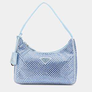 Prada Blue Mini Satin Crystal Re-Edition 2000 Shoulder Bag