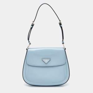 Prada Light Blue Leather Cleo Flap Shoulder Bag