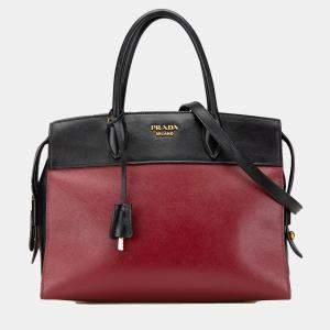 Prada Red Saffiano And City Calf Esplanade Satchel
