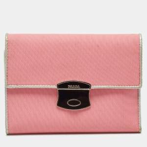 Prada Pink/Silver Nylon and Leather Trifold Wallet