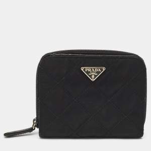 Prada Black Quilted Nylon Zip Around French Wallet