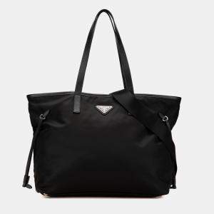 Prada Black Tessuto Saffiano Trimmed Open Convertible Tote