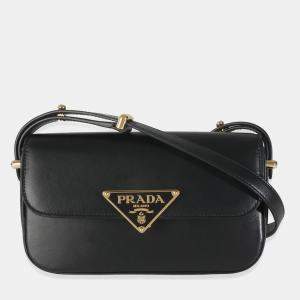 Prada Black Smooth Leather Logo Plaque Shoulder Bag