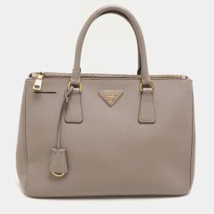 Prada Taupe Saffiano Lux Leather Large Galleria Double Zip Tote