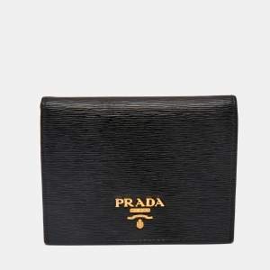 Prada Black Vittelo Move Leather Logo Card Case