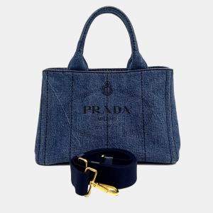 Prada Blue Denim Canapa Tote and Shoulder Bag