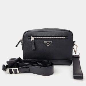 Prada Black Leather Saffiano crossbody Bag