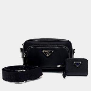 Prada Black Leather Re-Nylon Saffiano crossbody Bag