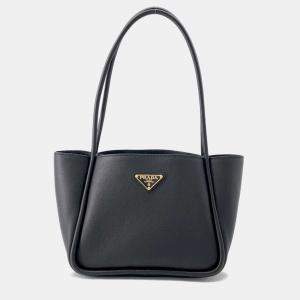Prada Black Soft Grain Leather Mini Tote Bag