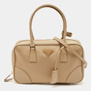Prada Beige Saffiano Leather and Nylon Re-Edition 1978 Two Handle Bag 