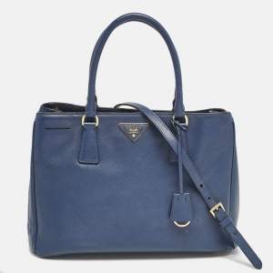 Prada Navy Blue Saffiano Lux Leather Medium Galleria Double Zip Tote