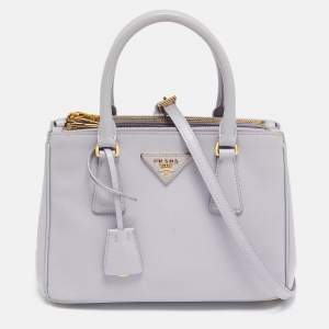 Prada Lavender Saffiano Lux Leather Small Galleria Double Zip Tote