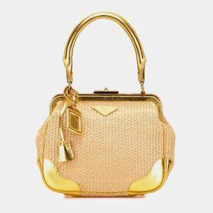 Prada Beige/Brown Raffia Frame Handbag