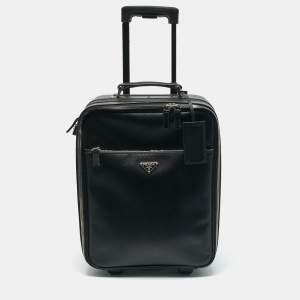 Prada Black Saffiano Leather Rolling Trolley Luggage