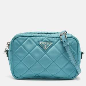 Prada Blue Quilted Nylon Camera Crossbody Bag