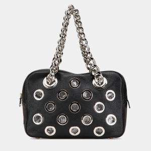 Prada Black Vitello Daino Grommet Chain Handbag