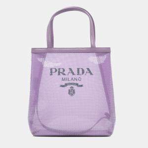 Prada Purple Small Sequined Mesh Logo Tote