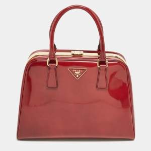 Prada Red Patent Leather Pyramid Frame Satchel