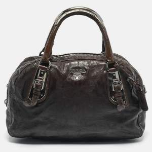Prada Ombre Brown Crackled Patent Leather Bauletto Bag