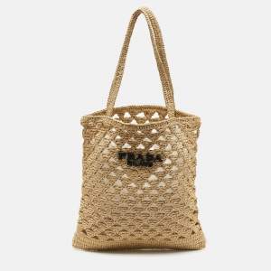 Prada Natural Raffia Small Logo Tote