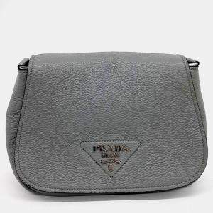 Prada Grey Leather Crossbody Bag