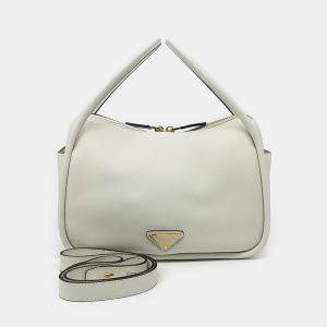 Prada White Leather Darling Tote and Shoulder Bag