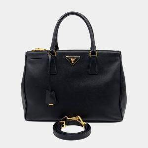 Prada Black Leather Saffiano Lux Tote and Shoulder Bag