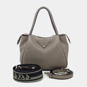Prada Grey Leather Dino tote and shoulder bag