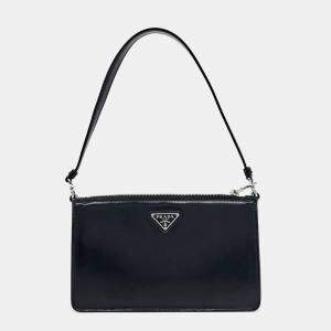 Prada Black Patent Leather brushed leather mini pouch bag