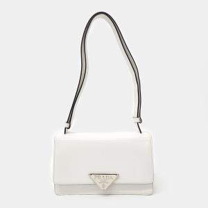 Prada White Leather Brushed Shoulder Bag