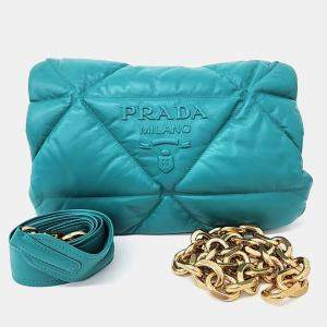 Prada Blue Leather Nappa Soft Padded Shoulder Bag