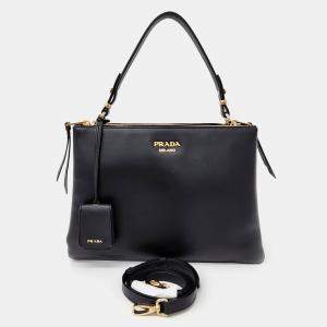 Prada Black Leather Dew Top Handle Shoulder and Crossbody Bag