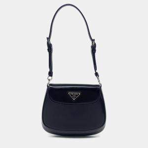 Prada Black Leather Cleo Brushed Mini Shoulder Bag