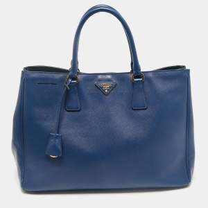 Prada Blue Saffiano Lux Leather Large Gardener's Tote