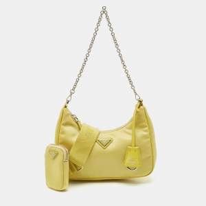 Prada Yellow Nylon and Saffiano Leather Re-Edition 2005 Shoulder Bag