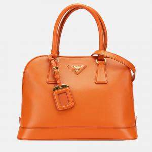 Prada Orange Medium Saffiano Lux Open Promenade Satchel
