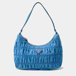 Prada  Light Blue Nylon Gathered One Shoulder Bag