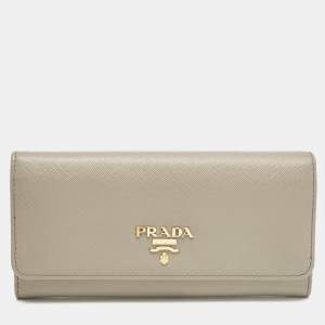 Prada Grey Leather Logo Flap Continental Wallet