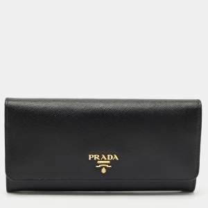 Prada Black Saffiano Leather Flap Continental Wallet