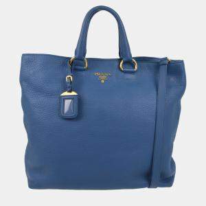 Prada Blue Leather 2way Tote Handbag