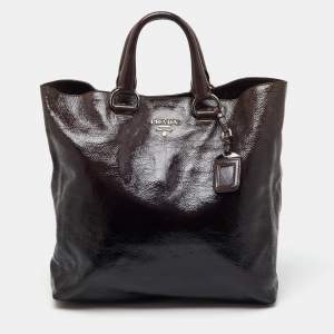 Prada Taupe Brown/Black Patent Leather Fumo Sfumata Ombre Shopper Tote