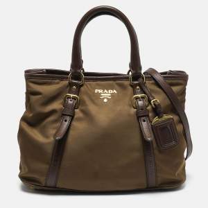 Prada Two Tone Brown Nylon and Leather Tote