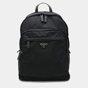 Prada Black Nylon Leather Triangle Backpack