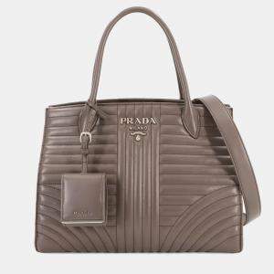 Prada Grey Leather Diagramme Shoulder Bag