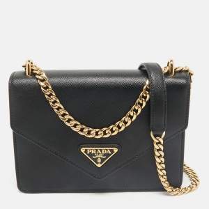 Prada Black Saffiano and Soft Leather Shoulder Bag