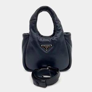 Prada Black Leather Padded Soft Napa Tote Bag Small